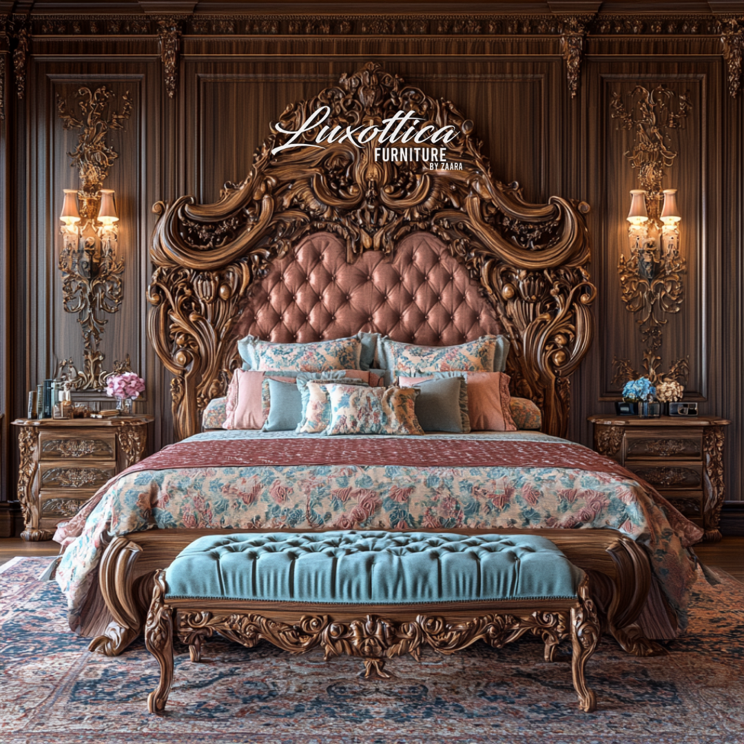 Carved Turkish Fabric Bed